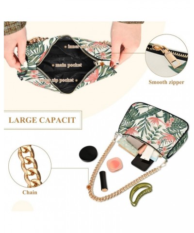 Pink Cancer Ladies Shoulder Bag for Women Hobo Purse Bags Painting Designer Handbags Tropical Leaves Floral $17.69 Shoulder Bags