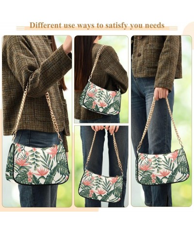 Pink Cancer Ladies Shoulder Bag for Women Hobo Purse Bags Painting Designer Handbags Tropical Leaves Floral $17.69 Shoulder Bags