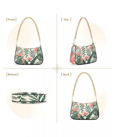 Pink Cancer Ladies Shoulder Bag for Women Hobo Purse Bags Painting Designer Handbags Tropical Leaves Floral $17.69 Shoulder Bags