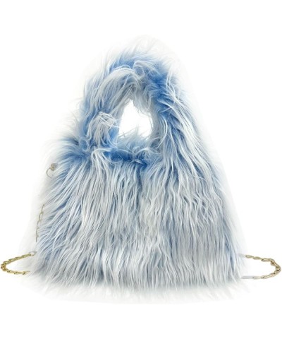 Fluffy Faux Fur Underarm Bag Fuzzy Shoulder Bag for Women Clutch Mini Plush Purse Cow Print Trendy Tote Handbag Faux Fur-blue...