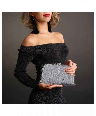 Clutch Purse for Women Cute Fluffy Evening Handbags Shoulder Bag for Wedding Party Banquet Silver $12.31 Evening Bags