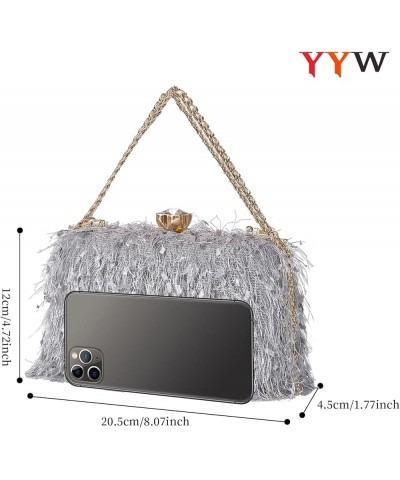 Clutch Purse for Women Cute Fluffy Evening Handbags Shoulder Bag for Wedding Party Banquet Silver $12.31 Evening Bags