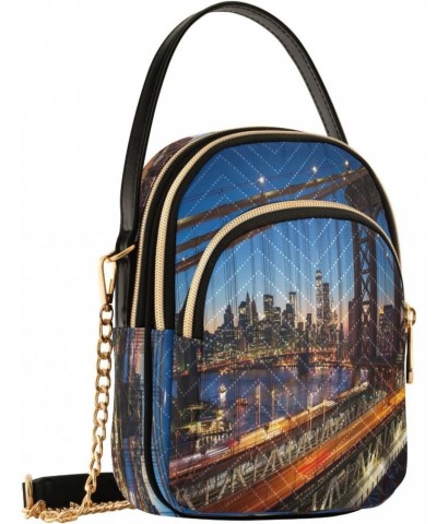 Chain Crossbody Bags for Women New York City Night View Quilted Shoulder Crossbody Handbags Travel Cross Body Cell Phone Purs...