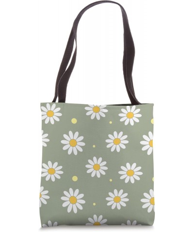 Sage Green Daisy Flower Floral Pattern Girly Aesthetic Tote Bag $11.04 Totes