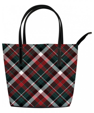 Shoulder Bag Tote Bags for Women Red Green Check Plaid Leather Shopper Work Handbags Large Casual Bag $25.99 Totes