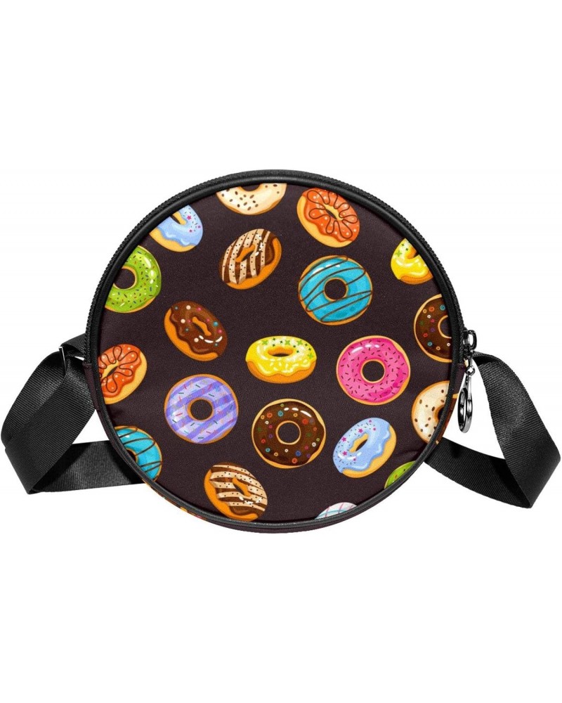 Sprinkles And Chocolate Donuts Crossbody Bag for Women Teen Girls Round Canvas Shoulder Bag Purse Tote Handbag Bag $12.59 Totes