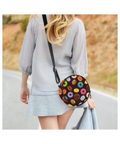 Sprinkles And Chocolate Donuts Crossbody Bag for Women Teen Girls Round Canvas Shoulder Bag Purse Tote Handbag Bag $12.59 Totes