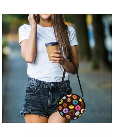 Sprinkles And Chocolate Donuts Crossbody Bag for Women Teen Girls Round Canvas Shoulder Bag Purse Tote Handbag Bag $12.59 Totes