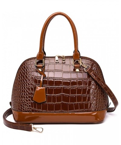 Women's Patent Leather Totes Elegant Handbag Crocodile Pattern Top Handle Purse Shell Shoulder Bag Brown $22.61 Totes