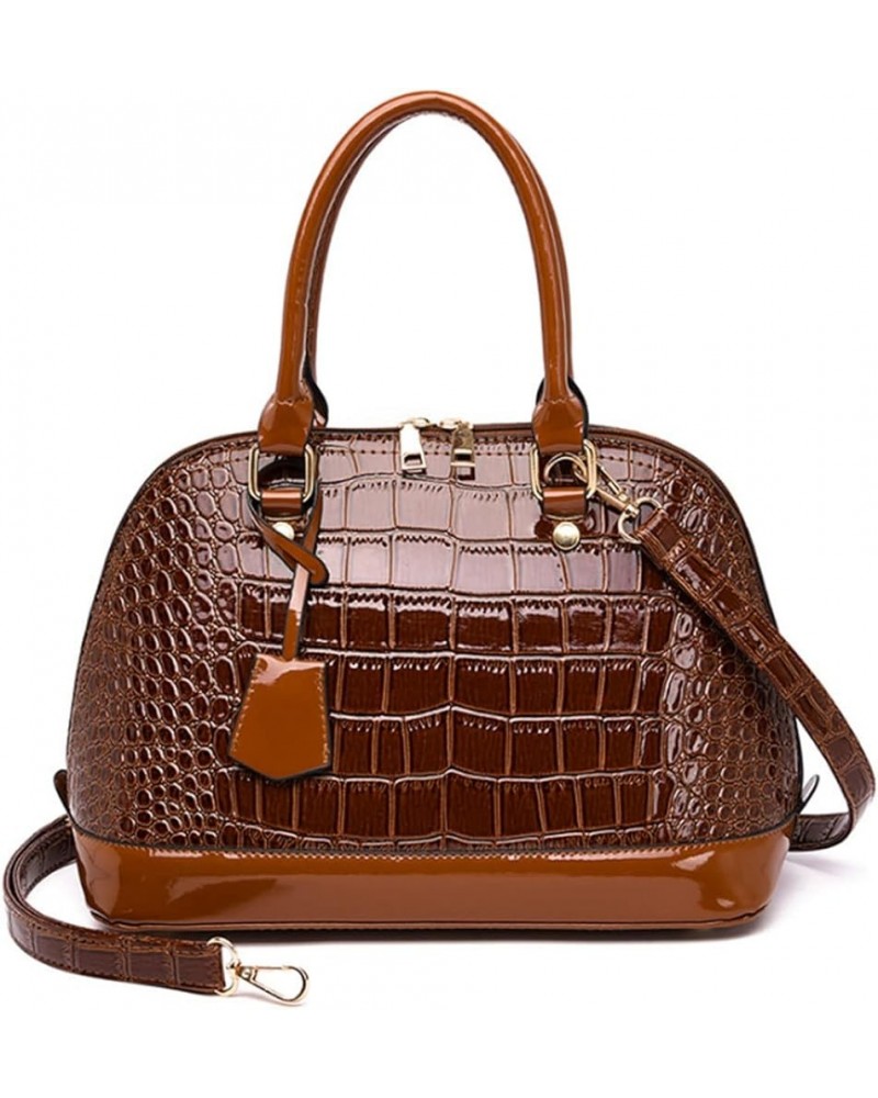 Women's Patent Leather Totes Elegant Handbag Crocodile Pattern Top Handle Purse Shell Shoulder Bag Brown $22.61 Totes