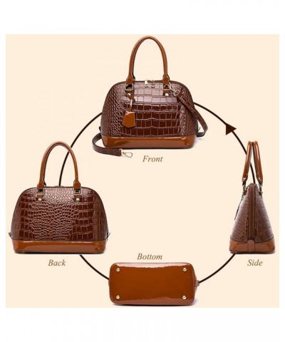 Women's Patent Leather Totes Elegant Handbag Crocodile Pattern Top Handle Purse Shell Shoulder Bag Brown $22.61 Totes