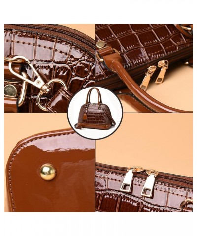 Women's Patent Leather Totes Elegant Handbag Crocodile Pattern Top Handle Purse Shell Shoulder Bag Brown $22.61 Totes