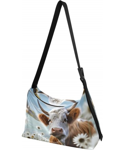 Cow Floral Shoulder Bag,Large Purses for Women,Made of PU Leather Handbags Hobo Bag Waterproof with Pockets Zipper for Unisex...