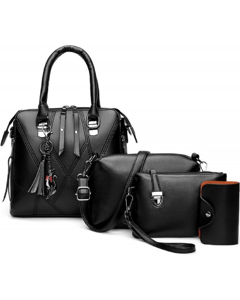 Handbags for Women Fashion Tote Work Bag Shoulder Bag Top Handle Satchel Purse Set 4pcs Black $20.23 Totes