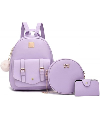 Girls 3-Pieces Fahsion Leather Backpack Purse Set for Women Rucksack for Ladies Satchel Bag for Girls Purple $19.46 Backpacks