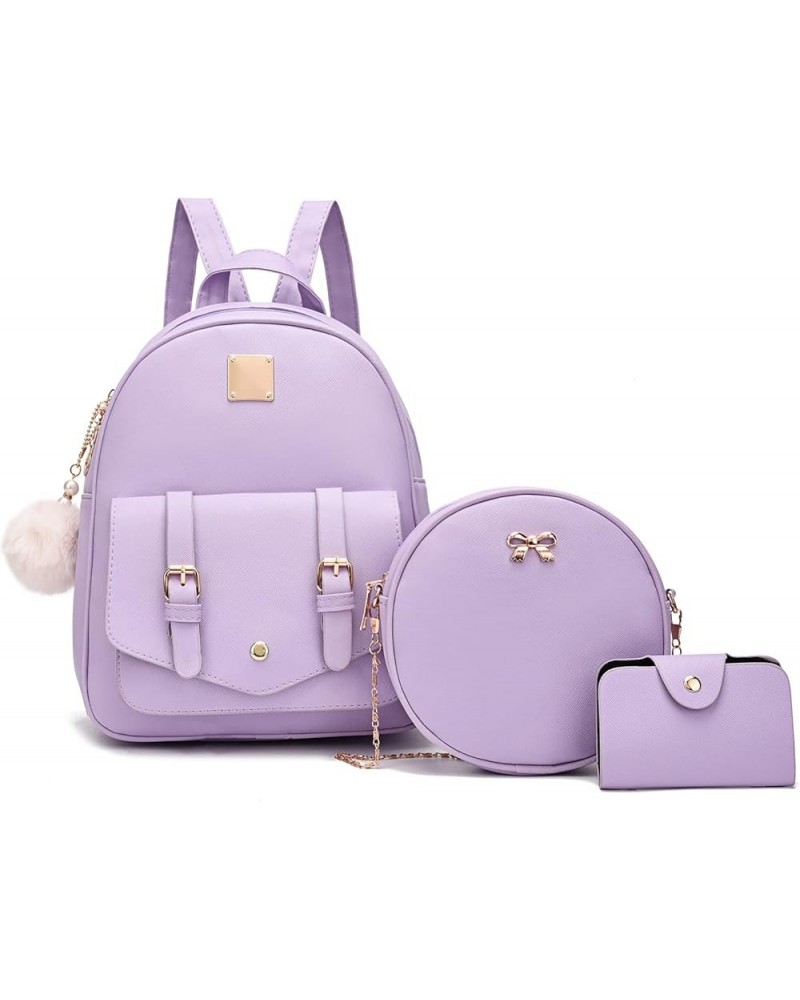 Girls 3-Pieces Fahsion Leather Backpack Purse Set for Women Rucksack for Ladies Satchel Bag for Girls Purple $19.46 Backpacks