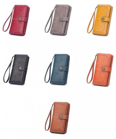 Oil Wax Leather Wallets for Women, Large Capacity Clutch, Ladies Long Purse with Wristlet (Yellow) Brown $19.02 Totes