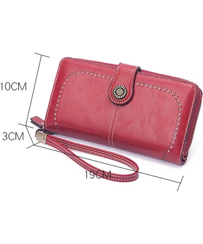 Oil Wax Leather Wallets for Women, Large Capacity Clutch, Ladies Long Purse with Wristlet (Yellow) Brown $19.02 Totes