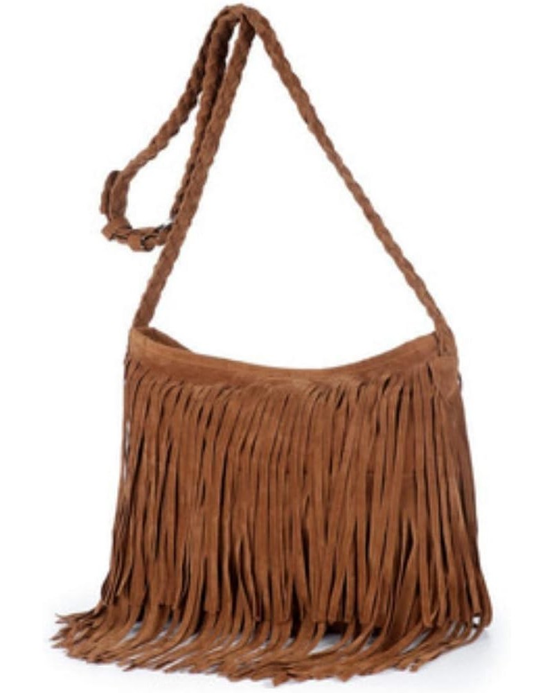 Women's Punk Satchel Tassel Suede Fringe Shoulder Messenger Cross Body Bag Shopping Beach Bag (purple) Brown $30.60 Totes