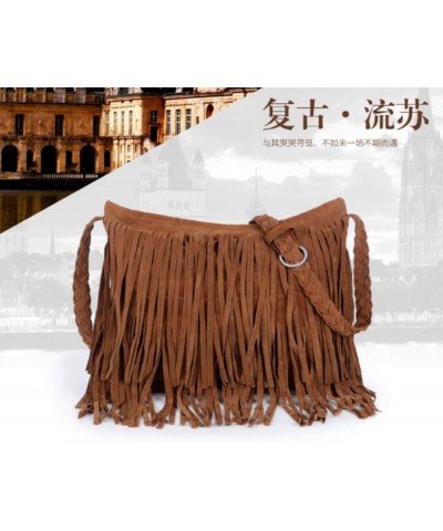 Women's Punk Satchel Tassel Suede Fringe Shoulder Messenger Cross Body Bag Shopping Beach Bag (purple) Brown $30.60 Totes