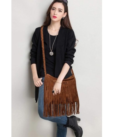 Women's Punk Satchel Tassel Suede Fringe Shoulder Messenger Cross Body Bag Shopping Beach Bag (purple) Brown $30.60 Totes