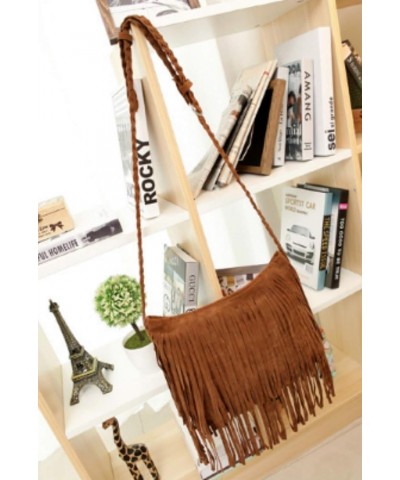 Women's Punk Satchel Tassel Suede Fringe Shoulder Messenger Cross Body Bag Shopping Beach Bag (purple) Brown $30.60 Totes