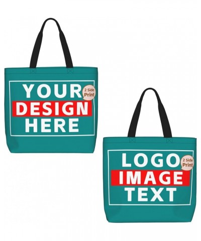 Custom Tote Bags with Team Photo Logo Text Custom Bags for Small Business Personalized Tote Bags In Bulk Women Girls Dark Cya...