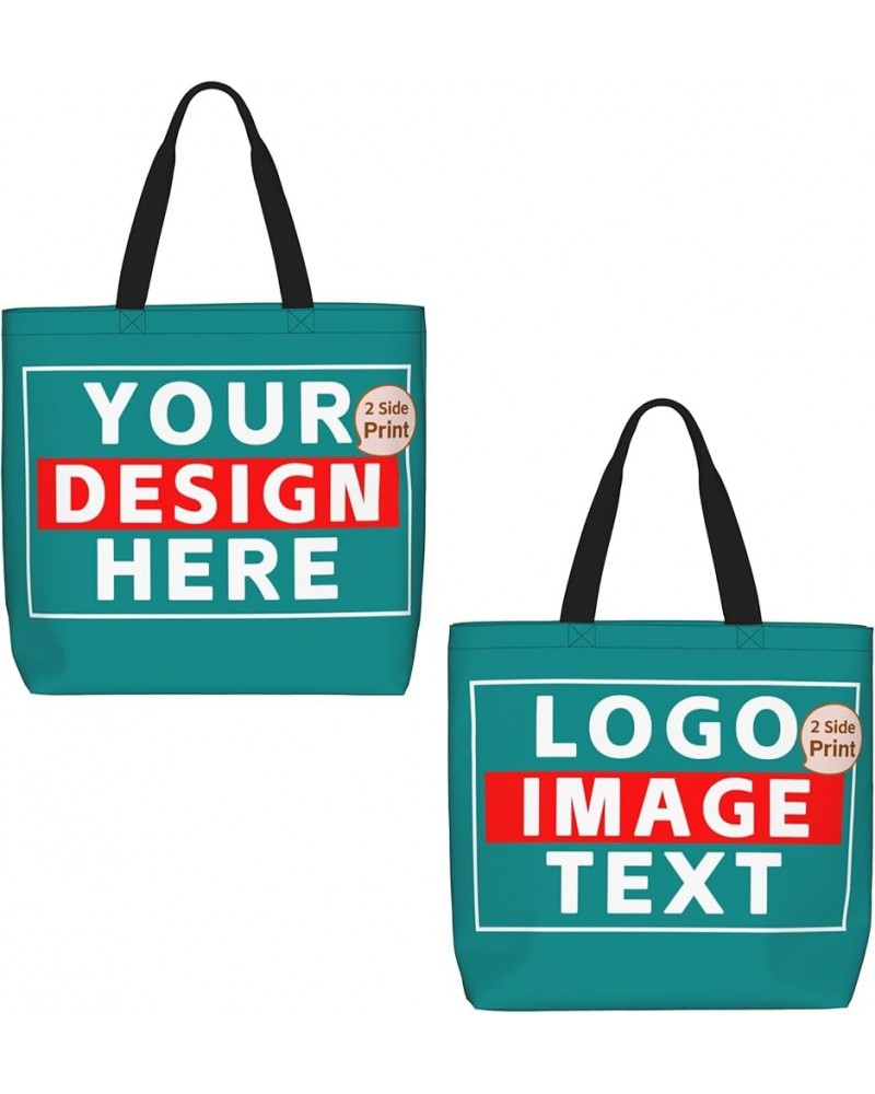 Custom Tote Bags with Team Photo Logo Text Custom Bags for Small Business Personalized Tote Bags In Bulk Women Girls Dark Cya...