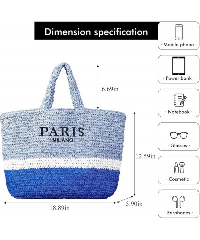 Large Straw Beach Bag for Women Summer Woven Shoulder Tote Bag Straw Purses and Handbags for Vacation (Black) Blue $27.05 Totes