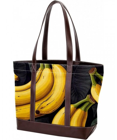 Banana Canvas Leather Mix Handbag - Stylish 13.3x4.7x12.2 in Women's Hand-held Bag $19.20 Handbags