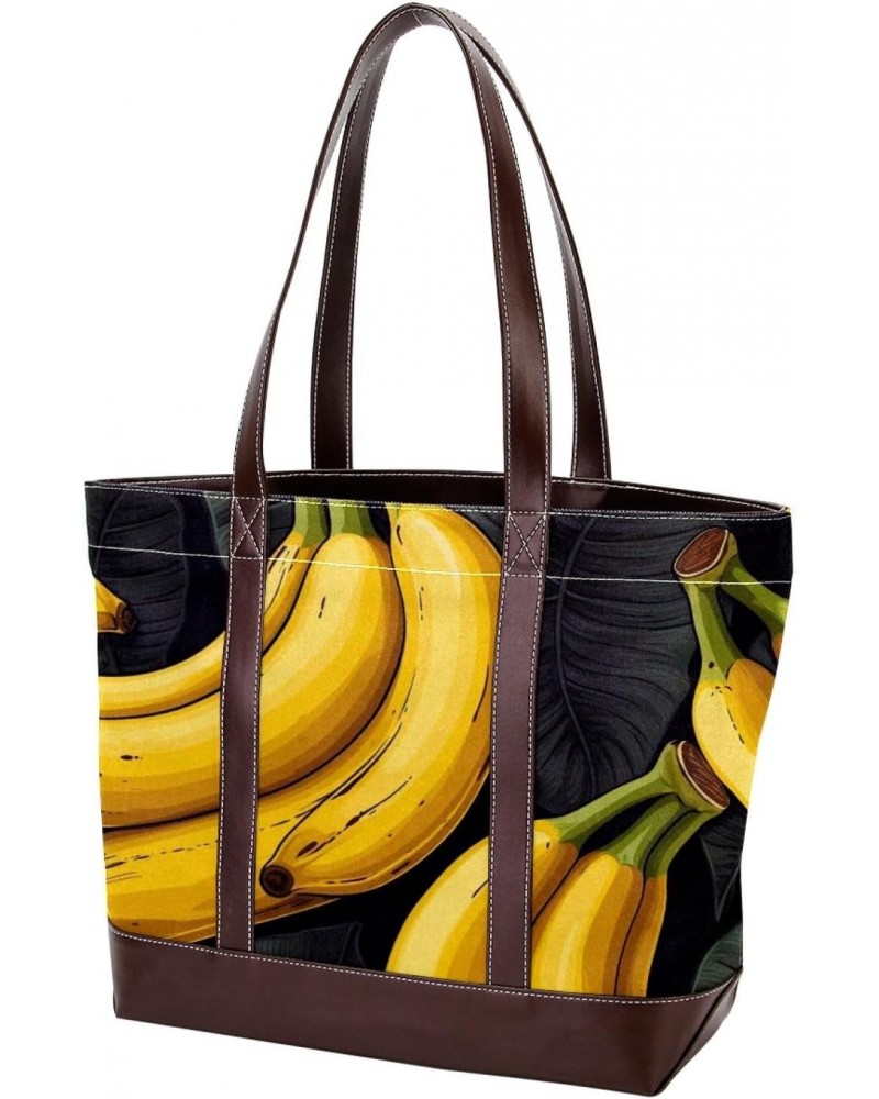 Banana Canvas Leather Mix Handbag - Stylish 13.3x4.7x12.2 in Women's Hand-held Bag $19.20 Handbags