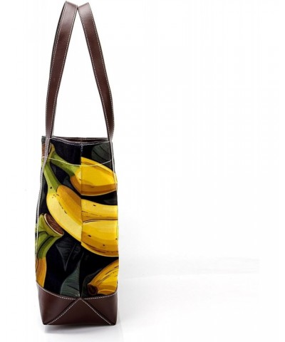 Banana Canvas Leather Mix Handbag - Stylish 13.3x4.7x12.2 in Women's Hand-held Bag $19.20 Handbags