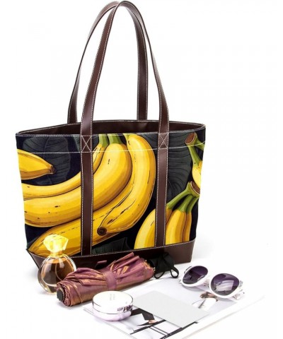 Banana Canvas Leather Mix Handbag - Stylish 13.3x4.7x12.2 in Women's Hand-held Bag $19.20 Handbags