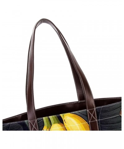 Banana Canvas Leather Mix Handbag - Stylish 13.3x4.7x12.2 in Women's Hand-held Bag $19.20 Handbags