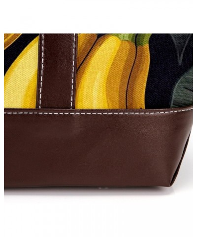 Banana Canvas Leather Mix Handbag - Stylish 13.3x4.7x12.2 in Women's Hand-held Bag $19.20 Handbags