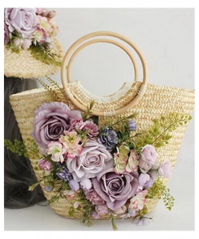 Ladies Rose Straw Bag Pretty Festive Party Shoulder Bag Bag Purple 1 $51.75 Shoulder Bags