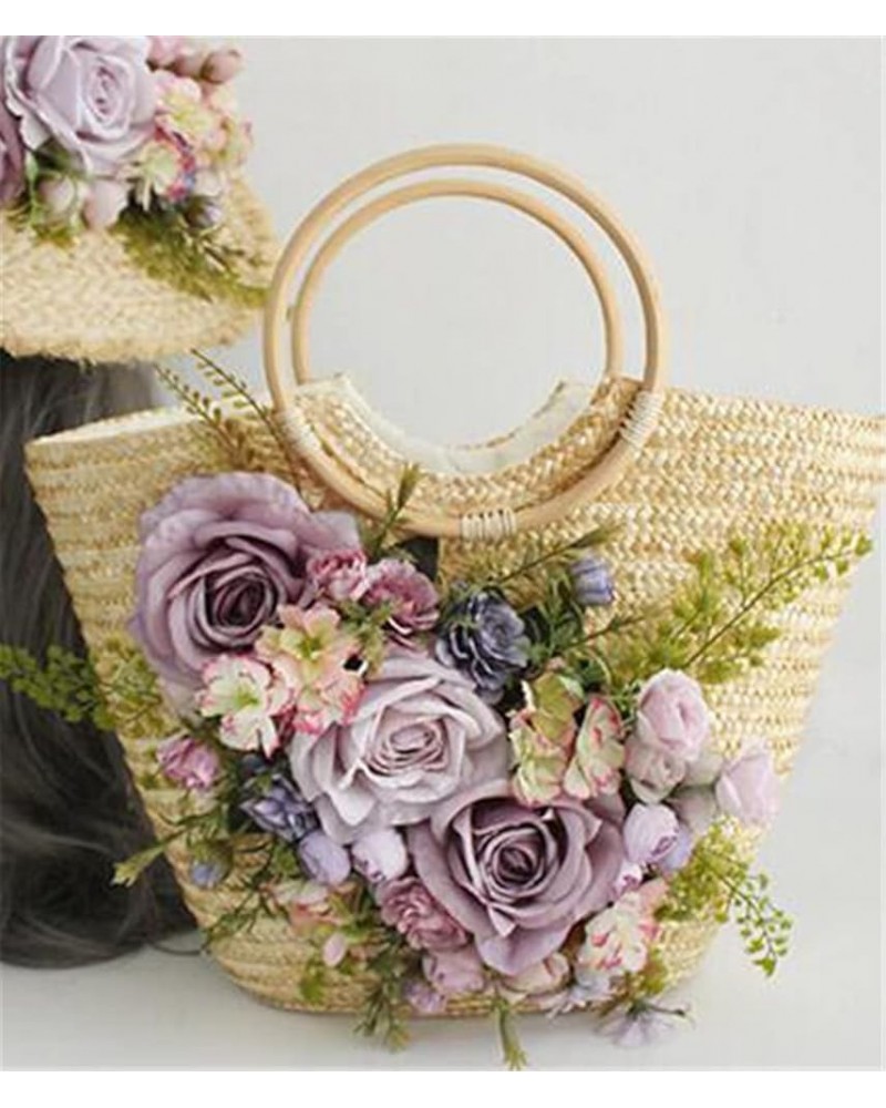 Ladies Rose Straw Bag Pretty Festive Party Shoulder Bag Bag Purple 1 $51.75 Shoulder Bags