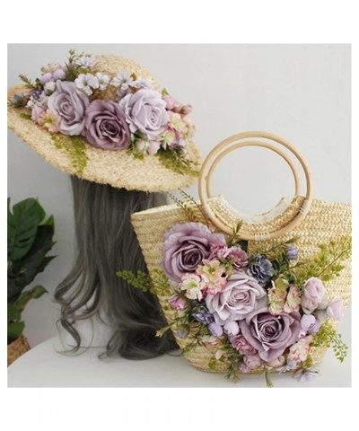 Ladies Rose Straw Bag Pretty Festive Party Shoulder Bag Bag Purple 1 $51.75 Shoulder Bags