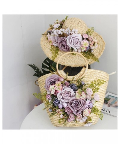 Ladies Rose Straw Bag Pretty Festive Party Shoulder Bag Bag Purple 1 $51.75 Shoulder Bags