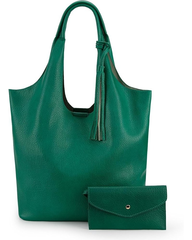 Slouchy Hobo Bags for Women Soft Designer Shoulder Purses Ladies Top Handle Handbag Z Emerald Greem $17.99 Totes