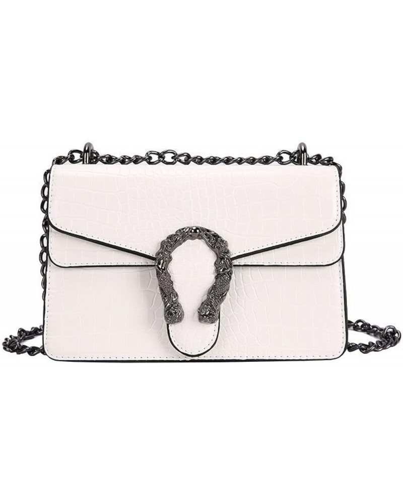 2022 one-shoulder messenger bag crocodile pattern diamond chain armpit small square bag(black) White $27.95 Totes