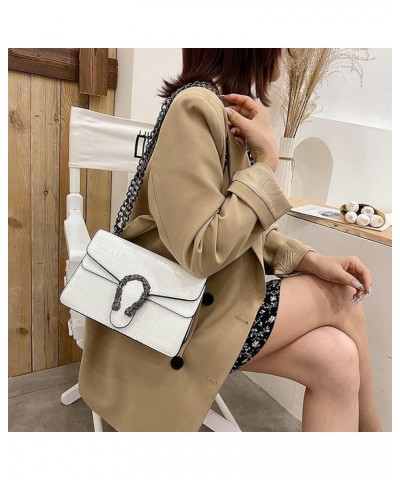 2022 one-shoulder messenger bag crocodile pattern diamond chain armpit small square bag(black) White $27.95 Totes