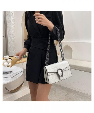 2022 one-shoulder messenger bag crocodile pattern diamond chain armpit small square bag(black) White $27.95 Totes