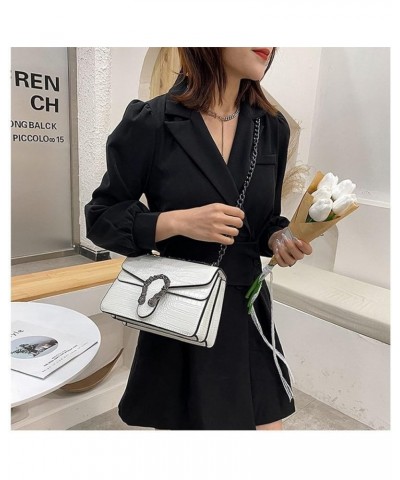 2022 one-shoulder messenger bag crocodile pattern diamond chain armpit small square bag(black) White $27.95 Totes