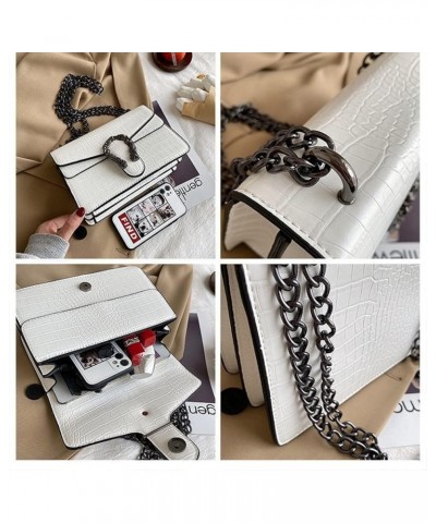 2022 one-shoulder messenger bag crocodile pattern diamond chain armpit small square bag(black) White $27.95 Totes