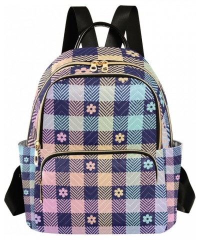 Women Backpack Purple Plaid Flower Cute Anti-Theft Travel Backpack with Luggage Belt Lightweight Handbag Lady Purse Roomy Dou...