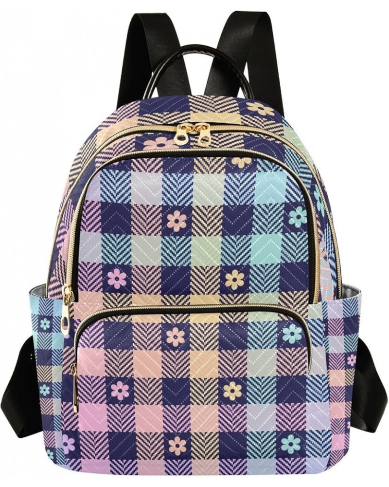 Women Backpack Purple Plaid Flower Cute Anti-Theft Travel Backpack with Luggage Belt Lightweight Handbag Lady Purse Roomy Dou...