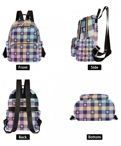 Women Backpack Purple Plaid Flower Cute Anti-Theft Travel Backpack with Luggage Belt Lightweight Handbag Lady Purse Roomy Dou...