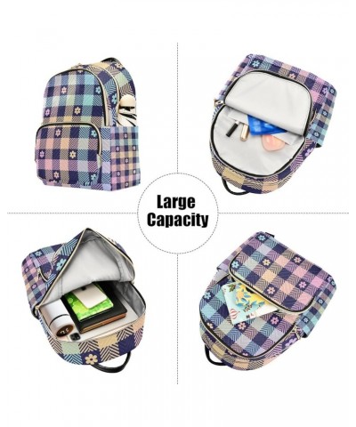 Women Backpack Purple Plaid Flower Cute Anti-Theft Travel Backpack with Luggage Belt Lightweight Handbag Lady Purse Roomy Dou...