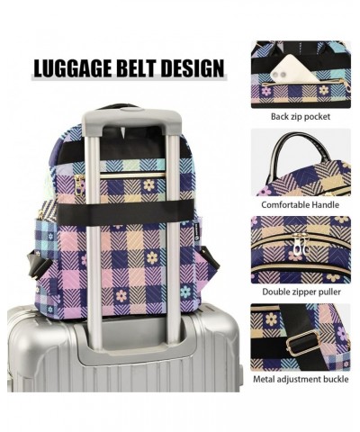 Women Backpack Purple Plaid Flower Cute Anti-Theft Travel Backpack with Luggage Belt Lightweight Handbag Lady Purse Roomy Dou...